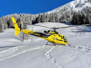 AS350B3 d'Eagle Valais posé sur la neige.